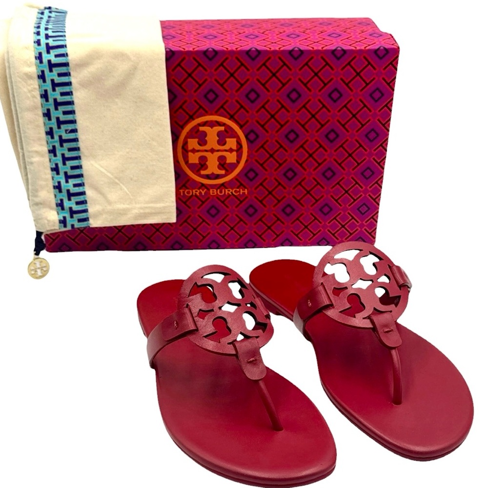Tory Burch Miller Calf Leather Sandals in Tory Red Size 9